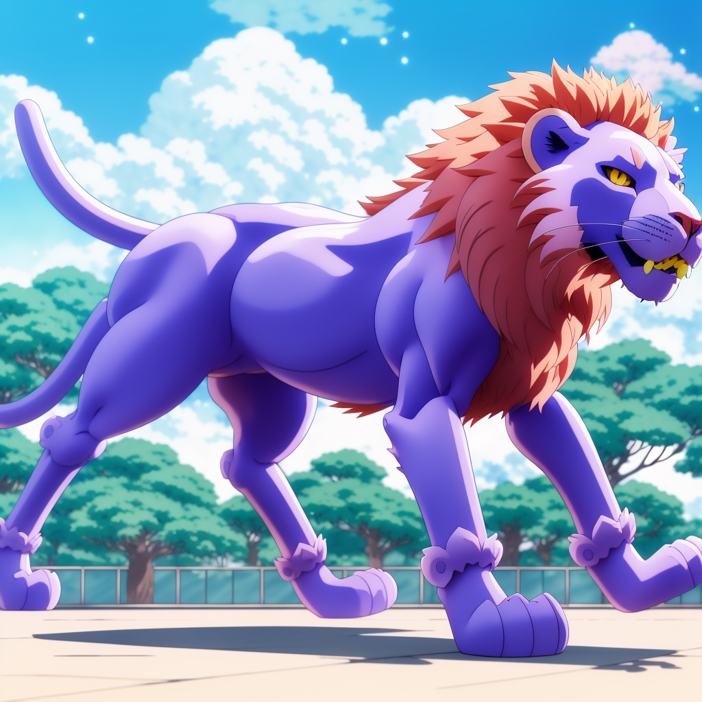 Make a sigma lion that has the powers to make someone have a 30 foot brain tumor in anime style