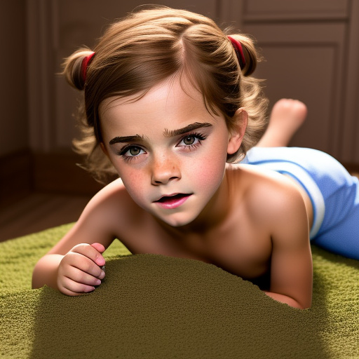 A kid little boy touches on the realistic kid girl emma watson on her mound mons pubis with his hand and moans with passion in custom style