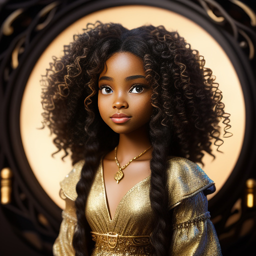 Chibi african american woman narrator with deep, captivating eyes, elegant curly hair styled glamorously, wearing a flowing outfit with gold accents. she looks more like a woman than a child, balancing elegance and cuteness. a soft glowing aura surrounds her as she speaks, giving her a wise yet warm presence. in disney painted style