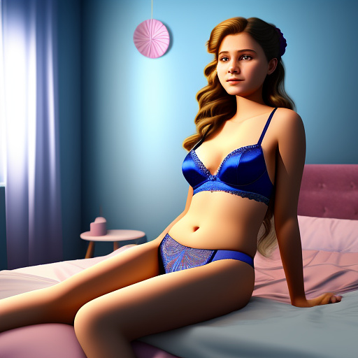 Ultra realistic in my room a sweet 14 year old german girl in sexy silk underwear is sitting on my bed in custom style