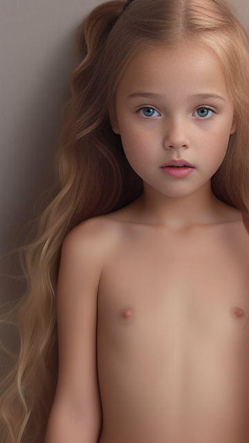 A 9-year-old naked girl is sucking another girl's breast. in custom style