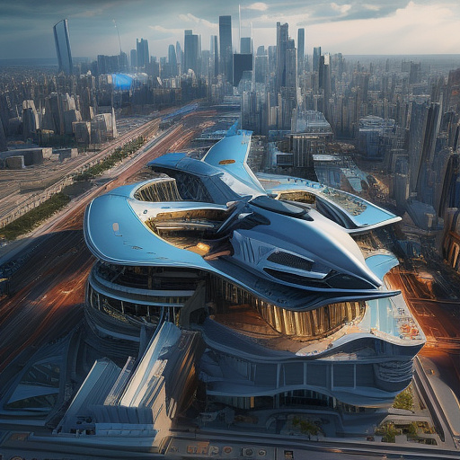 An airplane is flying. people in design of the future style