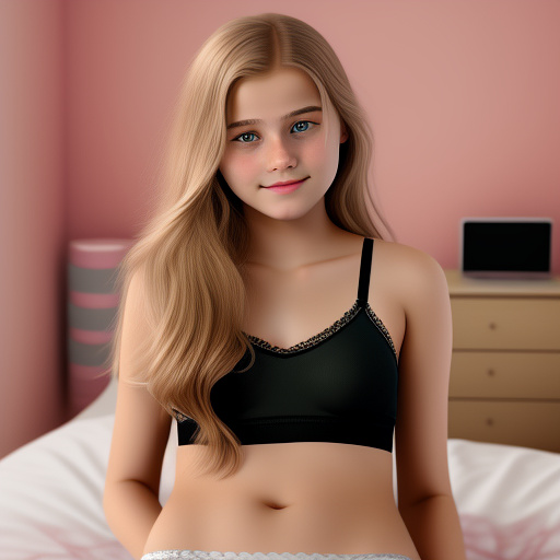 Ultra realistic a cute 14 year old german girl sits in her underwear masturbating in my room on my bed with her hand in her panties in custom style