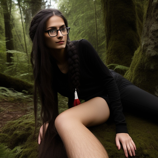Ultra realistically a 22 year old german girl with a black braid with glasses and brown eyes 1.70 tall thin in the forest has sex with a 40 year old man who penetrates his penis into her vagina his sperm runs out of her vagina in custom style