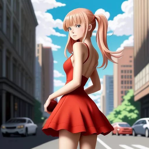 A young girl with red dress in anime style