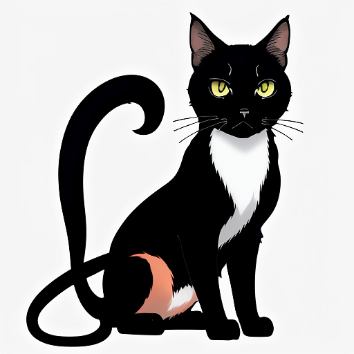 Black cat on a white background
 in anime style