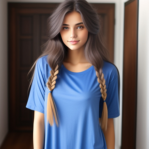 Long-haired girlin blue t-shirt in custom style