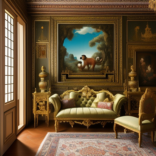 Monkey in iranian house and smook
 in rococo style