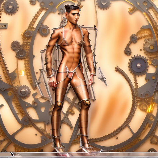 Naked,handsome boy,young,penile erection in steampunk style