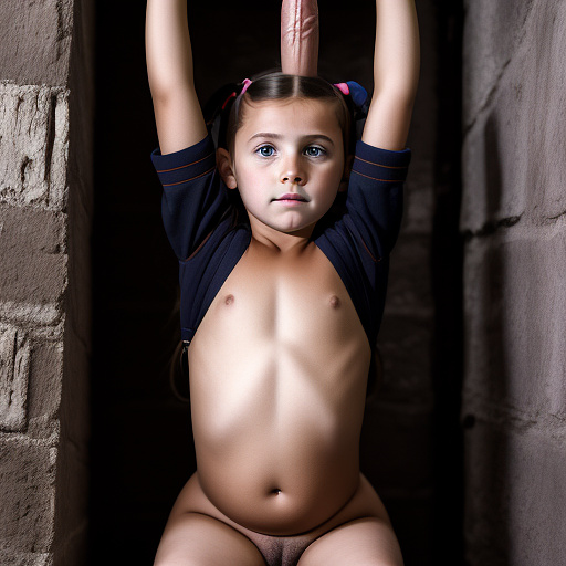 Ultra realistically a 9 year old girl sits tied up with a 40 year old man in the basement his penis penetrates into her vagina detailed in custom style