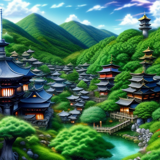 Fantasy dwarf village in anime style