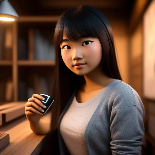A 20-year-old asian girl who works as a carpenter and in his hands is a saw and wood   in disney 3d style