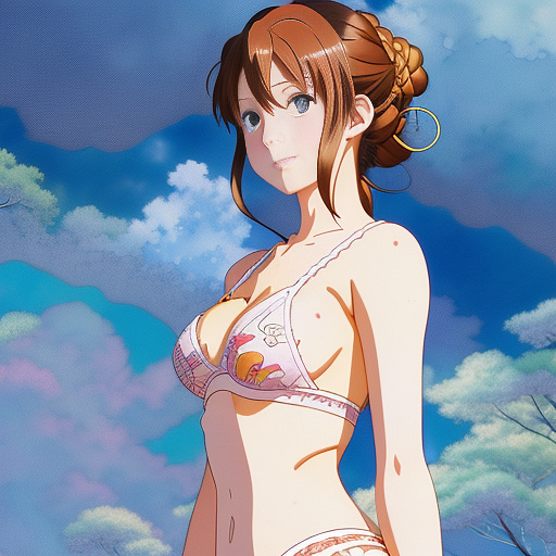 With underwear from the front in anime style
