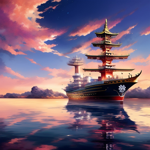 A huge majestic diamond stunned ship
 with red flags in anime style

 in anime style