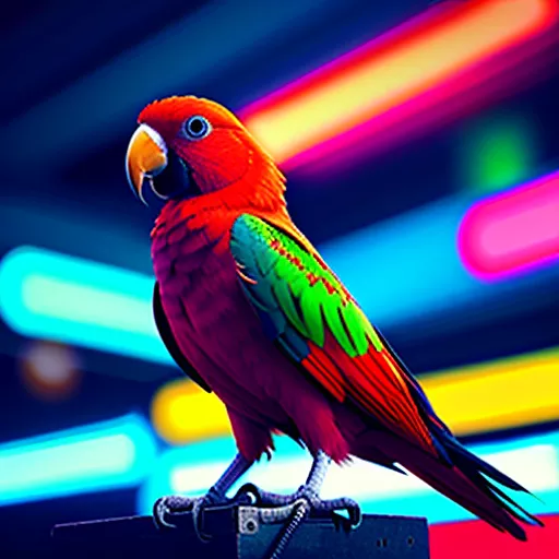 A red parrot in cyberpunk style