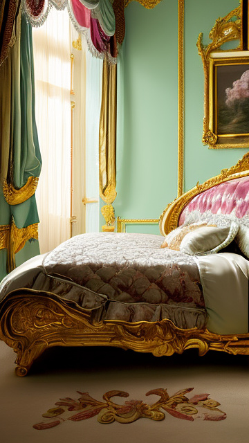 A 12-year-old girl lies naked on a bed and masturbates. in rococo style