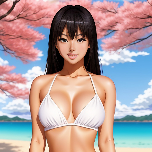Sexy asian women, 25 years old, in bikini
 in anime style