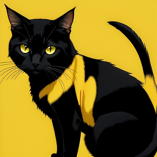 A black cat with yellow eays in anime style