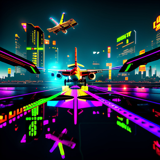 An airplane is flying. people in cyberpunk style