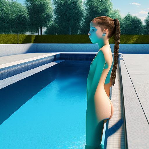 Ultra realistically a 13 year old girl fucks with one in the swimming pool extremely detailed side view in custom style