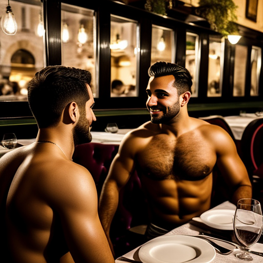 2 naked gays in italian restaurant.  in custom style