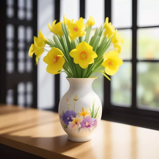 Watercolour vase with daffodils in anime style