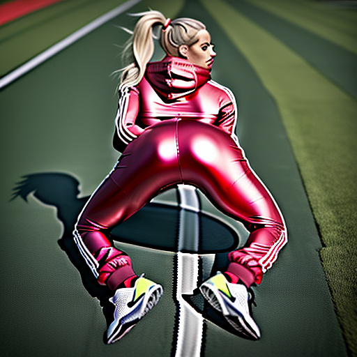 Woman inflates round butt in adidas tracksuit in custom style