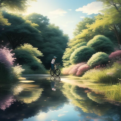 Bicycle in the pond in anime style
