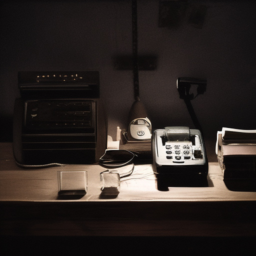 In a dark room, there is a telephone and a gun on the table. a man is sitting on a chair, and he is dead. in custom style
