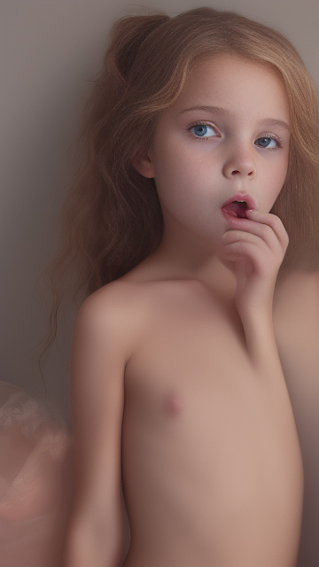 A 9-year-old naked girl is sucking another girl's breast. in custom style