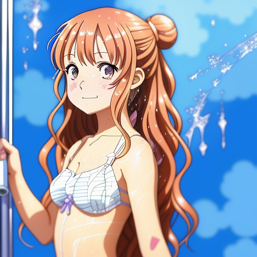 Cute girl, 11 years old, taking a shower in anime style