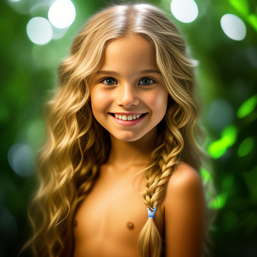 9-year-old caucasian white girl, long blonde hair, naked, pretty, smiling, small breasts, covered in white liquid in realistic style