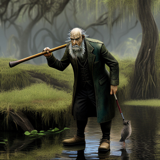 Elderly shrew in a swamp humanoid fantasy old man with cane in custom style
