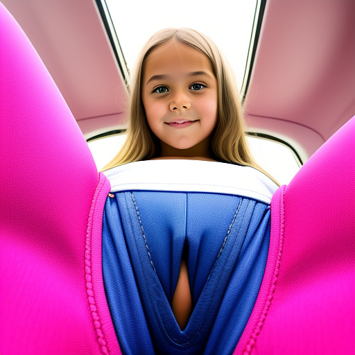 Ultra realistically a 10 year old girl in pink jeans sits open in the crotch with spreading legs her open vagina sperm drips from her vagina in detail from close in custom style