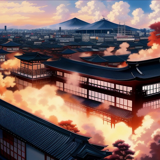 One boy is standing one finger top on the school on fire  in anime style