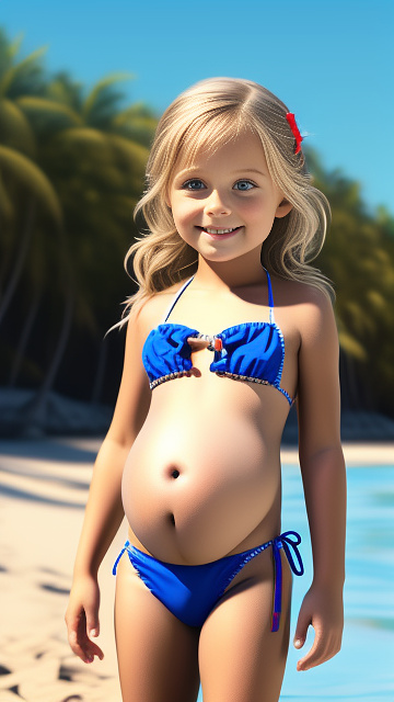 Realistic, detailed, 5-year-old blonde girl, wearing bikini, pregnant  in custom style