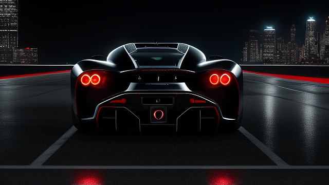 His image showcases a stunning redesigned 250 ferrari testa rossa, inspired by the classic 1957 model but reimagined with a futuristic and sleek aesthetic. the car is finished in a vibrant rossa corsa, complemented by traditional white racing stripes running from the front hood to the rear, adding a classic racing heritage touch.

the front of the car features a sharp, aggressive design with slim, high-tech led headlights and a continuous blue led light strip above the large black grille. the iconic chrome prancing horse emblem is prominently displayed on the grille, polished and detailed to stand out.

the body is aerodynamic with smooth, flowing curves and sculpted side air intakes. the wheels are large, sporty, and modern with intricate black and silver rims bearing the ferrari logo at the center. the car is an open cockpit, maintaining a streamlined look.
 in cyberpunk style