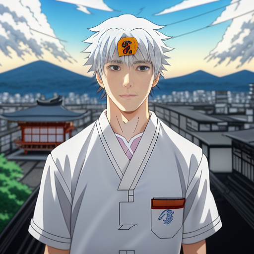 A 15-year-old boy with white hair and white eyes. he is suiciding  in anime style