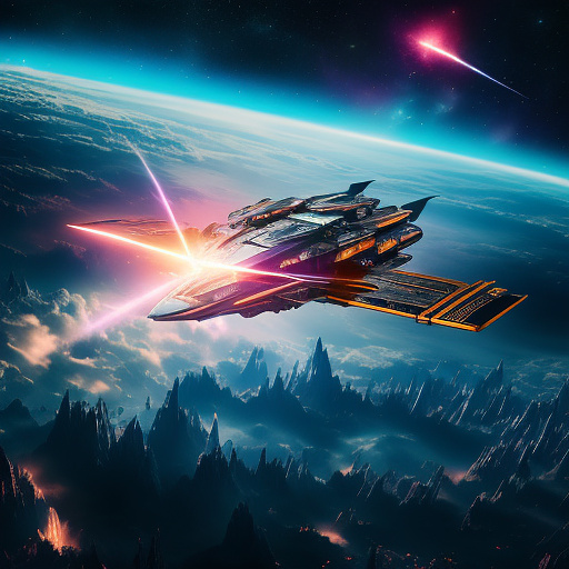 The transformer flies through space against the backdrop of planets in angelcore style