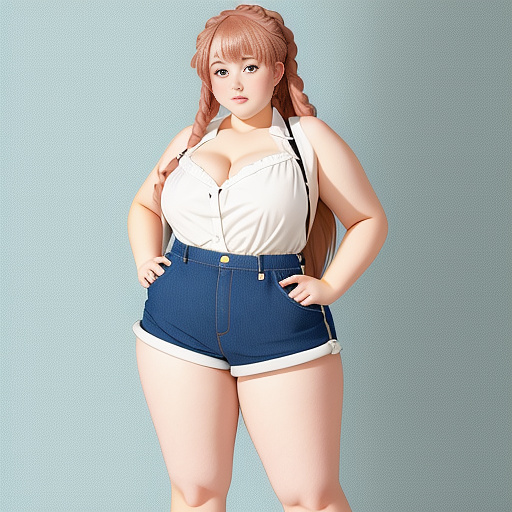 Fat girl in denim shorts  in anime style