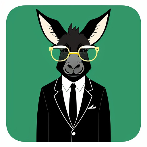 A high-quality nft-style cartoon donkey character designed in a modern collectible aesthetic. the donkey has a playful yet confident expression, wearing a sleek black suit jacket with a crisp white shirt underneath. he smirks with a lit cigarette hanging from his mouth, and round prescription glasses add a quirky intellectual vibe. the background is a clean, solid green to emphasize the character. the art is bold, vibrant, with sharp outlines, smooth gradients, and unique personality traits—similar in style to top nft collections like bored ape yacht club, but distinct and original. in anime style