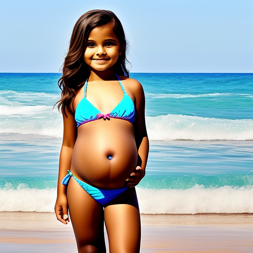 10 year old girl pregnant in a bikini  full body cute  in custom style