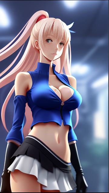 Hot e-girl, front facing, very large chest, very big breasts, tight shirt with a boob window, mini skirt, facing forward, thin face, skinny, ripped clothes, cleavage, looking forward, beautiful eyes  in anime style