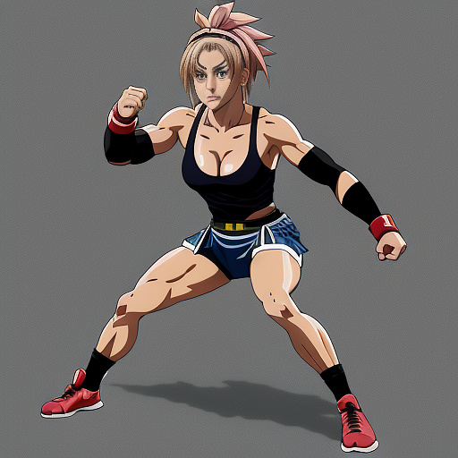Kaley cuoco, wrestler, fighting stance in anime style