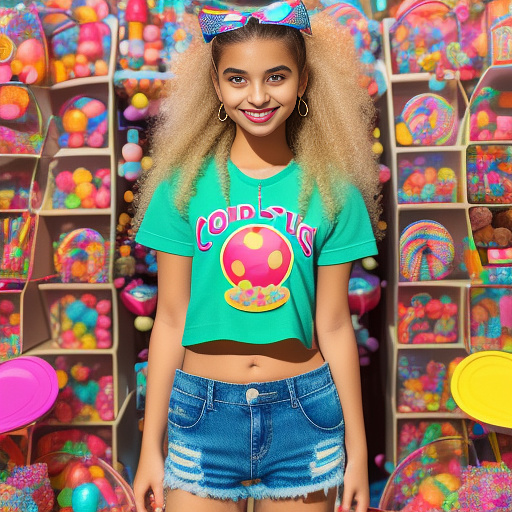 Teenage girl in crop top and jean shorts in kids painted style
