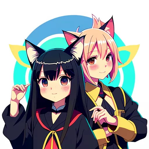 Create a playful image of a cat dress as a person acting as the master, while a person dressed as a cat obediently follows its lead, humorously depicting the dynamic between cats and their owners. in anime style