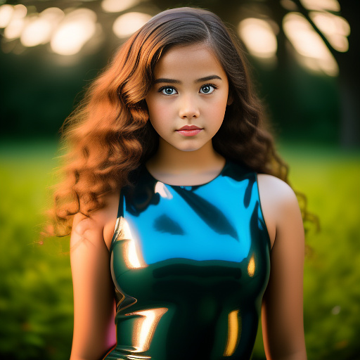 Young middleschool teen girl in latex dress in realistic style