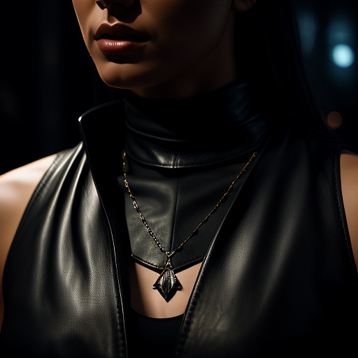 A leather necklace with a single tooth. fantasy. dark lighting. high quality digital art  in sci-fi style
