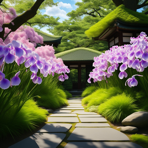 Random anime character in setting of hanashobu (japanese iris) you can find japanese irises blooming in late spring in summer, recognizable by their unique petals and sword-shaped leaves. in anime style