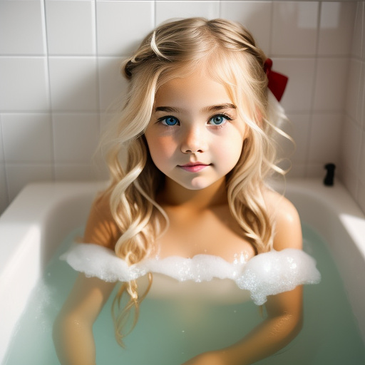 Girl blond cute in bathtub in custom style